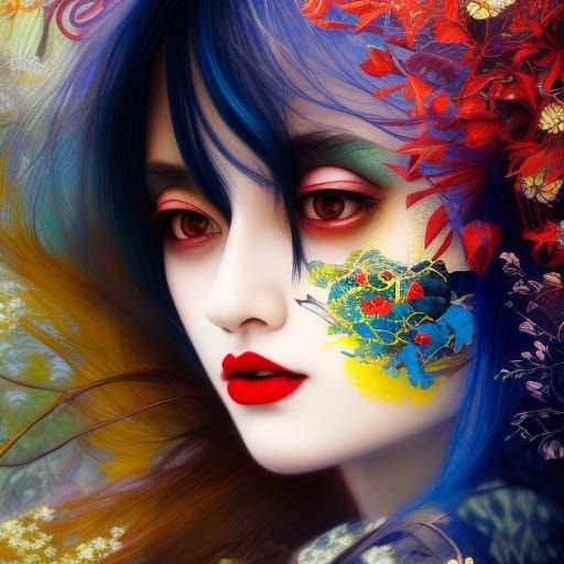 Asian Witch with Dark Hair in Hyperdetailed Art