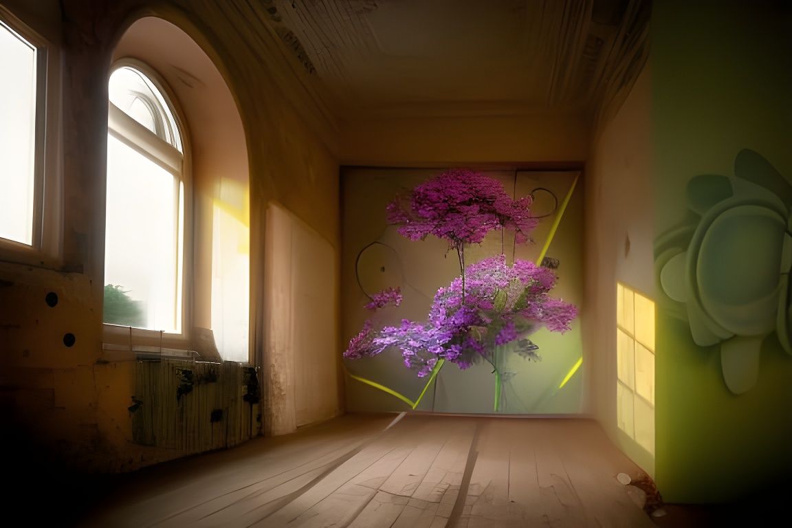 Abandoned Building Covered in 3D Flower Graffiti