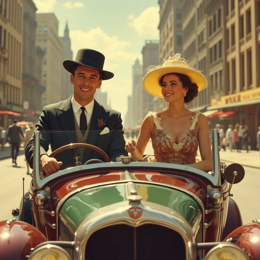 Cadillac Ride in a 1930s Cityscape