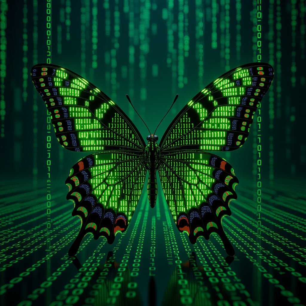 Hyperrealistic Binary Code Butterfly in Matrix Style
