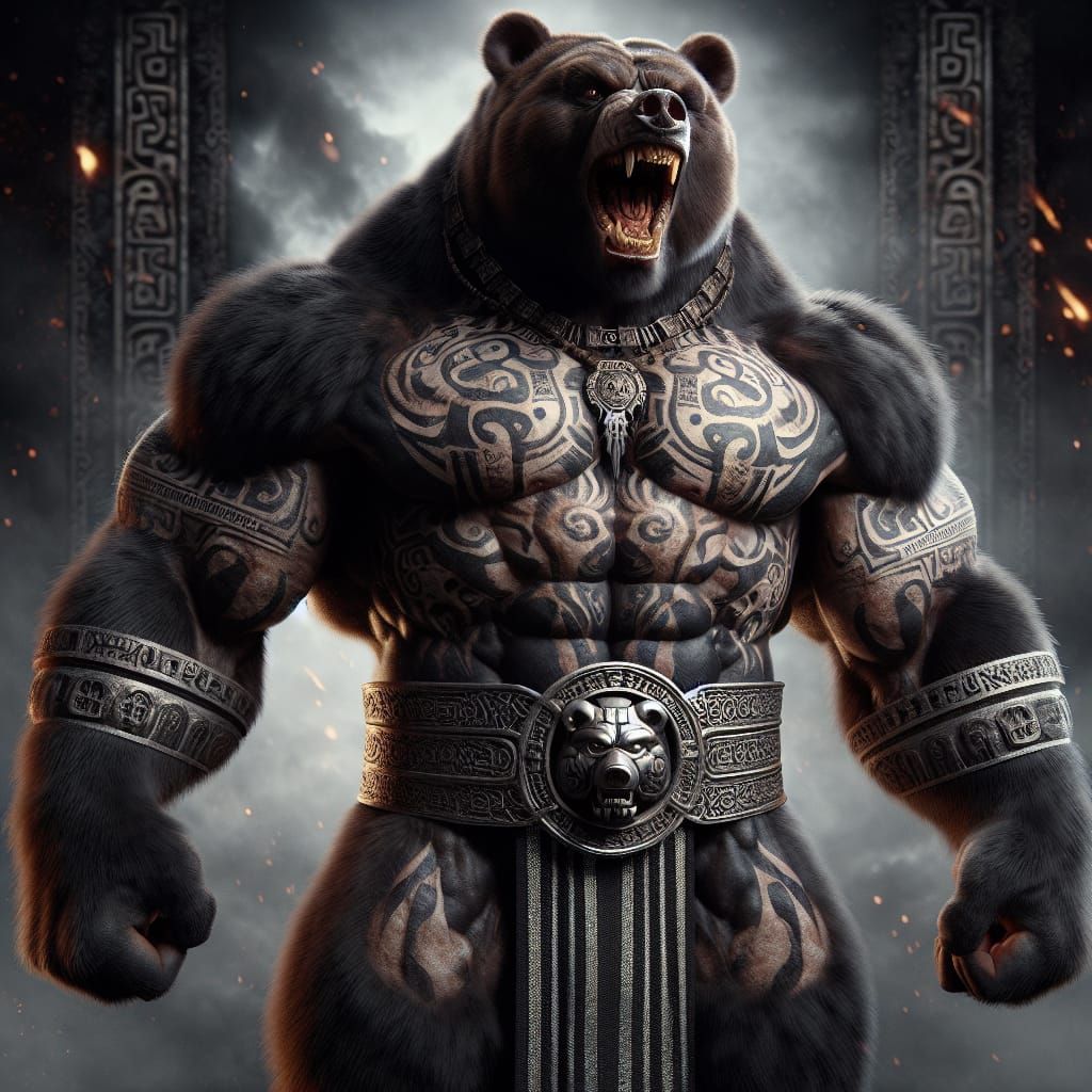 Colossal Werebear with Mayan Tattoos: Fantasy Matte Painting