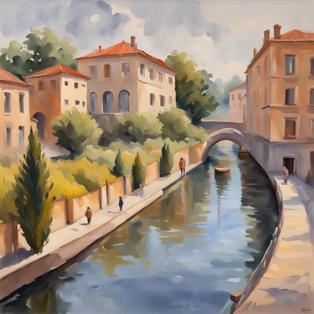 Impressionist Gouache Painting of a Relaxing Scene