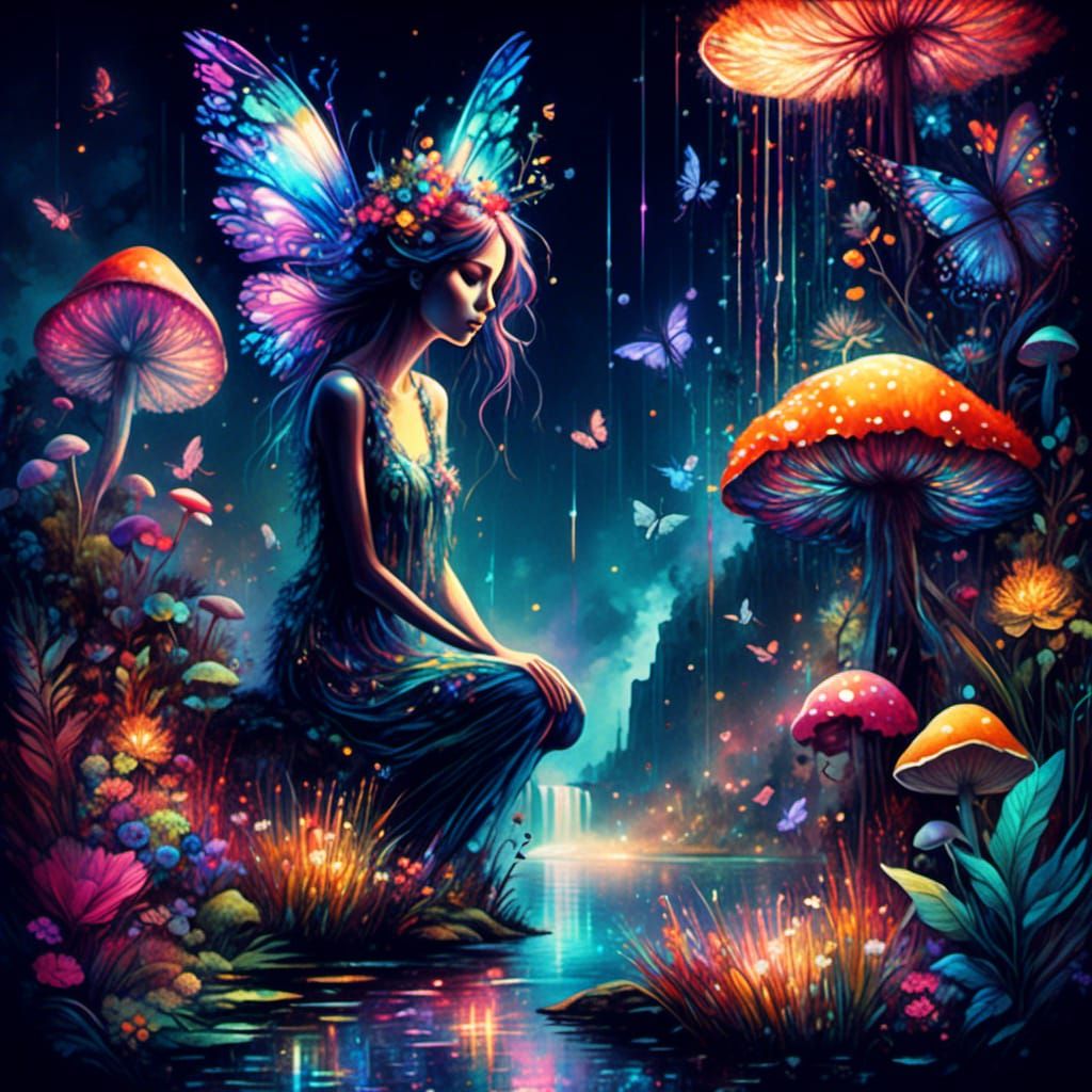 Magical Fairy Garden in Vibrant Watercolor Style