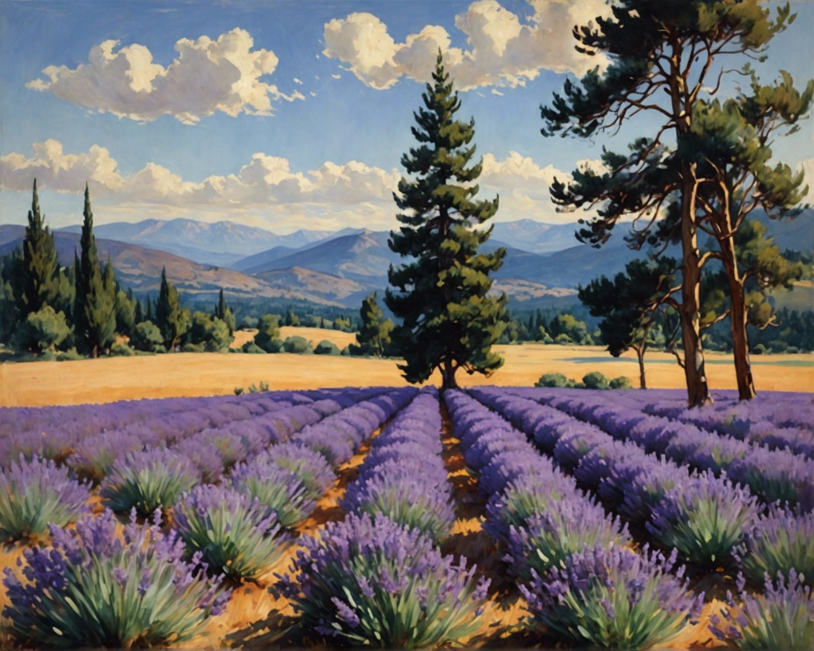Lavender Field Oil Painting in Sargent Style