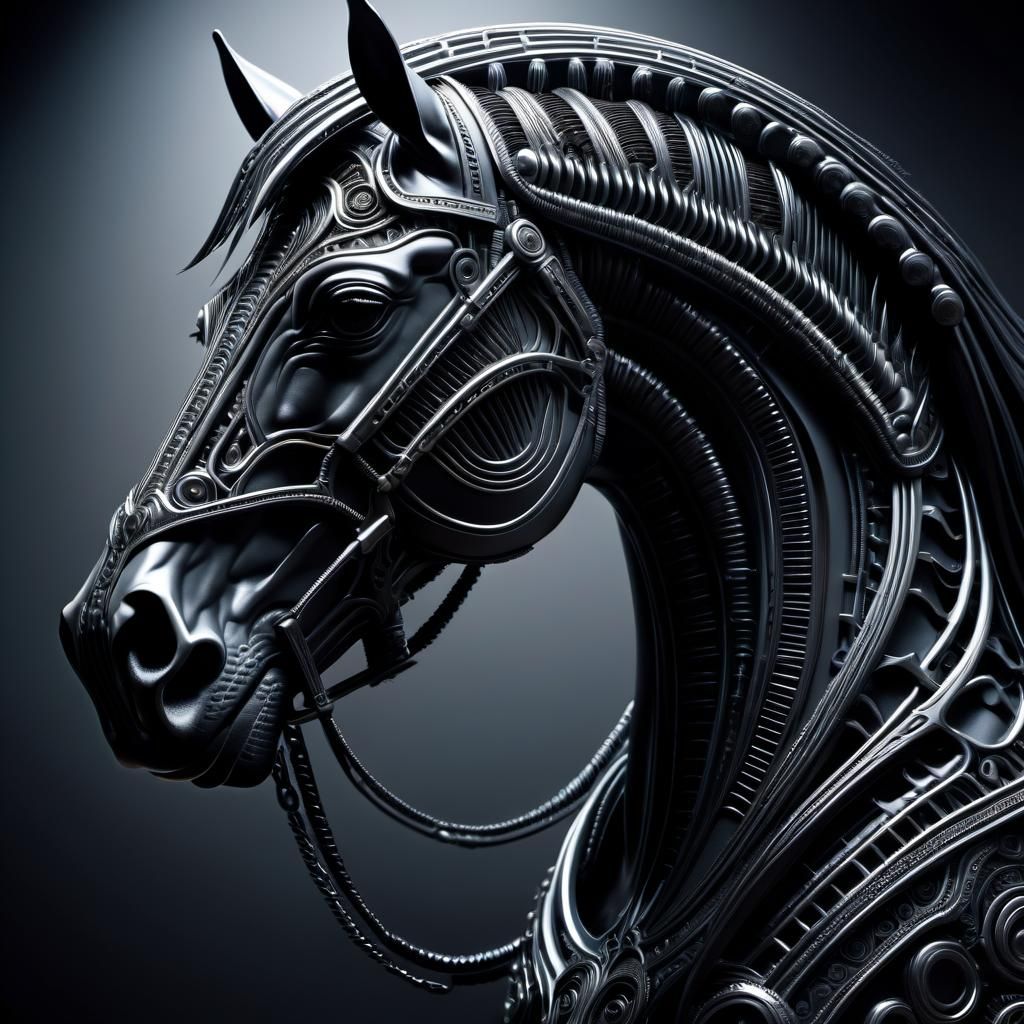 Intricate Biomechanical Horse in Giger Style