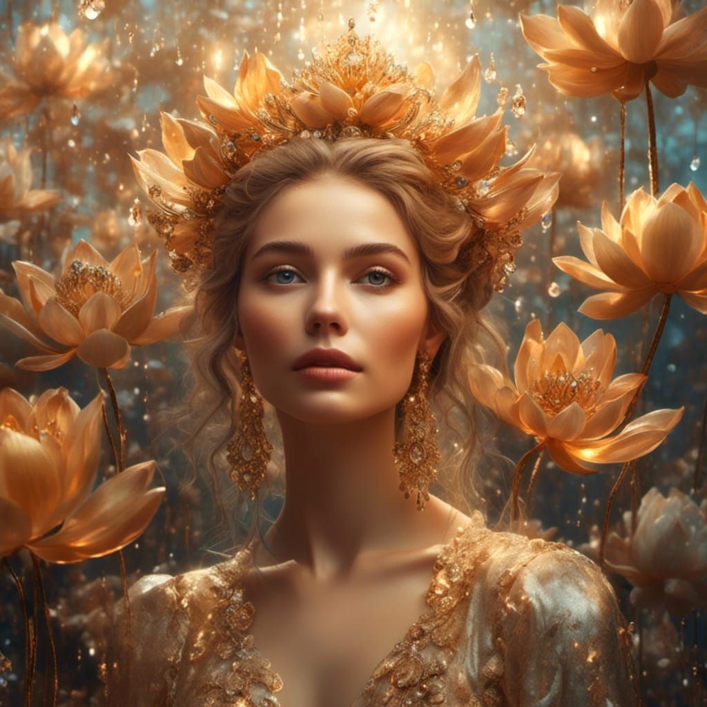 Romantic Surrealism: Woman Surrounded by Lotus Flowers
