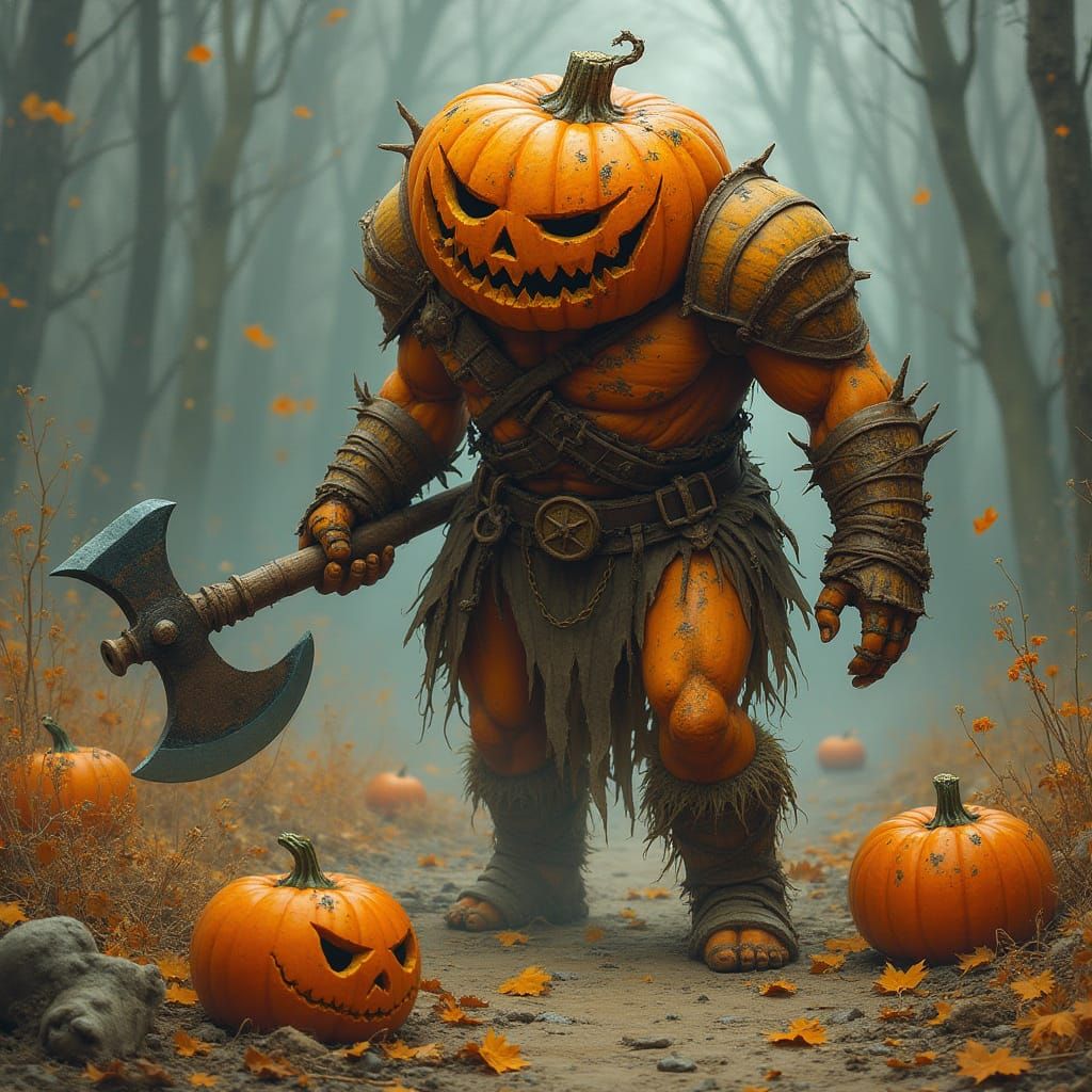 War Torn Pumpkin Warrior Vows Revenge for Fallen Kin