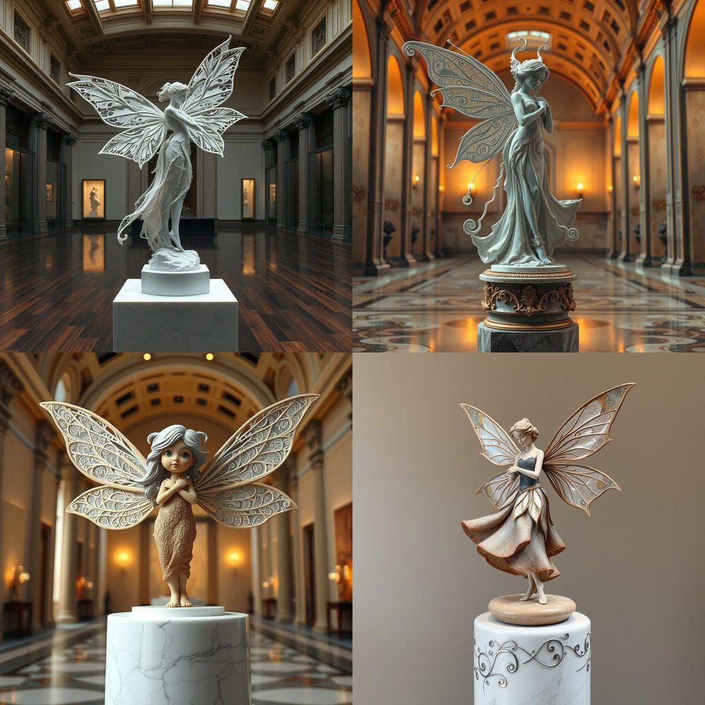Whimsical Fairy Clay Sculpture in Museum Setting