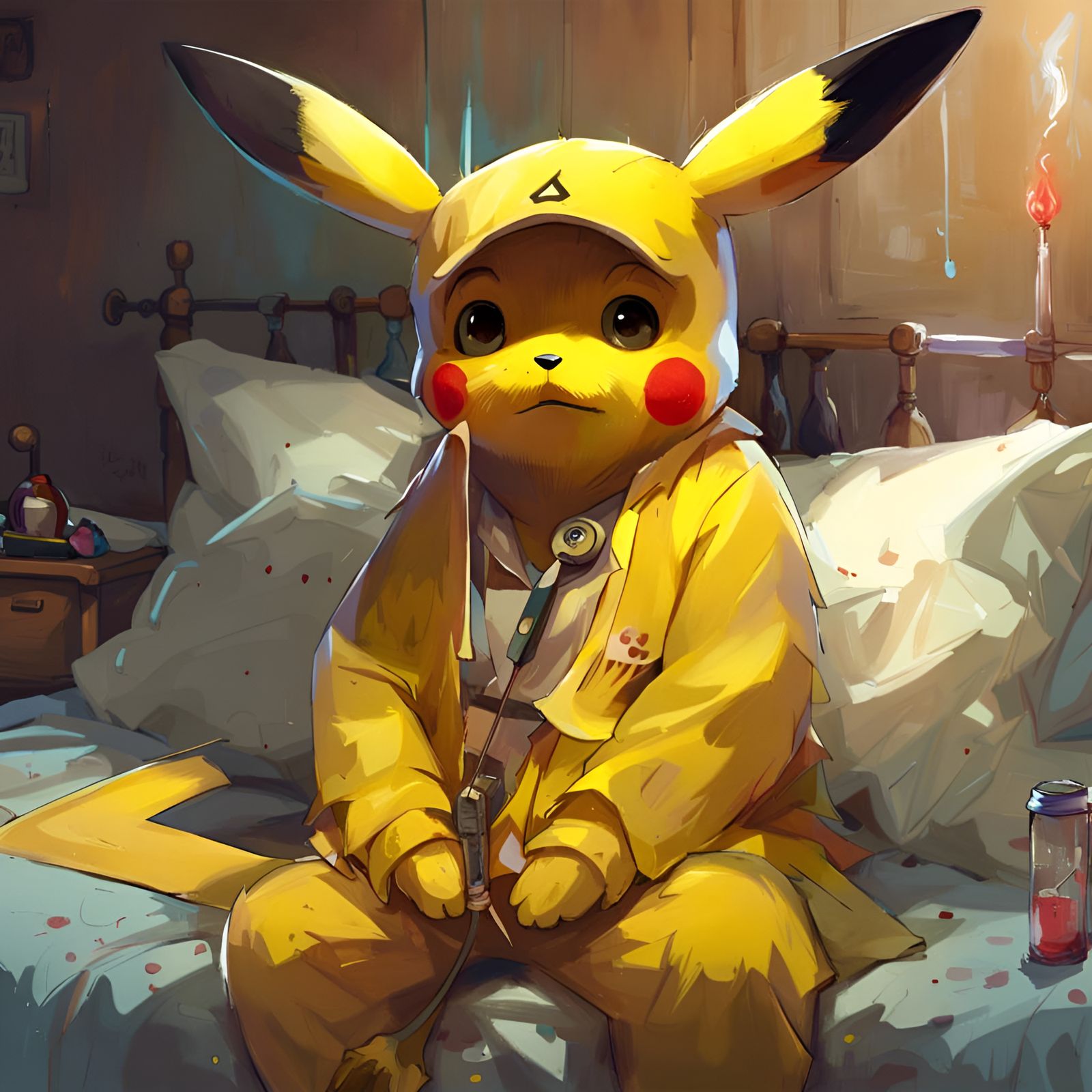 Sad Pikachu Portrait in Pixar Style