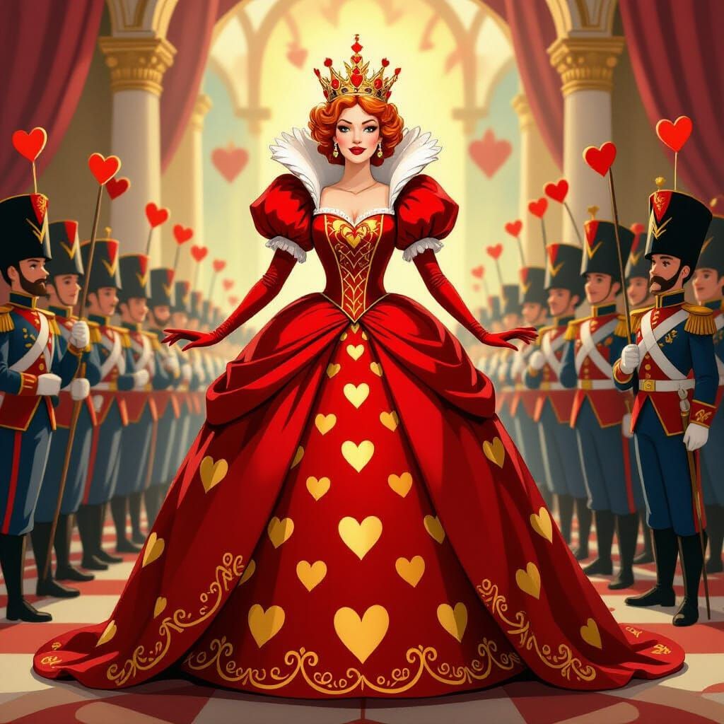 Queen of Hearts in Whimsical Storybook Style
