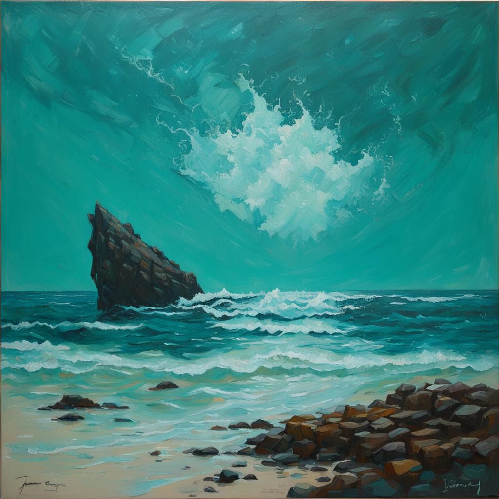 Surreal Teal Void Oil Painting