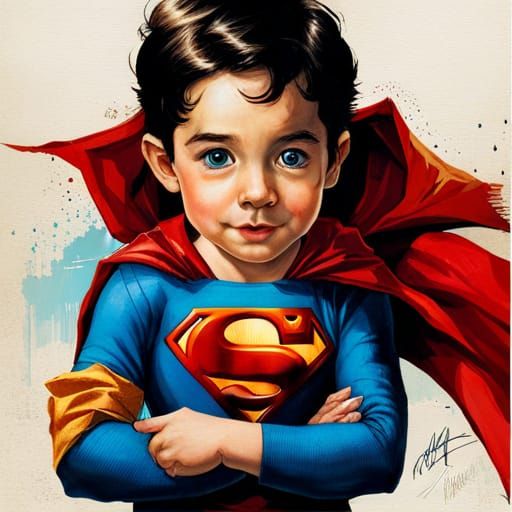 Adorable Superman with Big Eyes, Detailed Digital Art