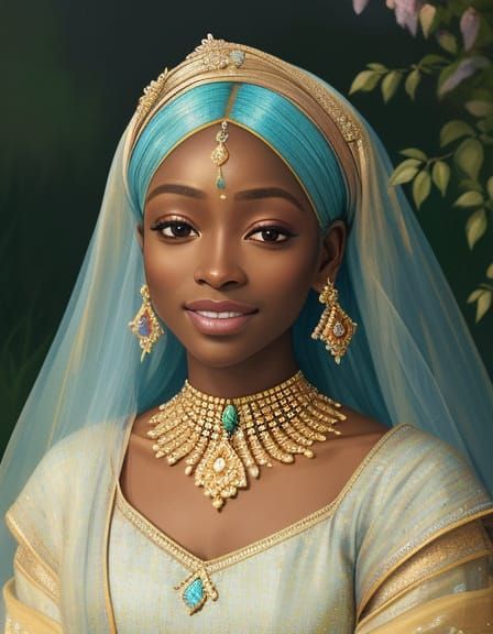 Nigerian Princess in Dreamy Watercolor Portrait