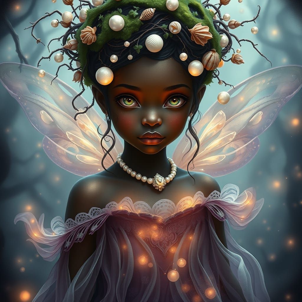 Ethereal Ebony Fairy in Liquid Twilight Skirt with Shimmerin...