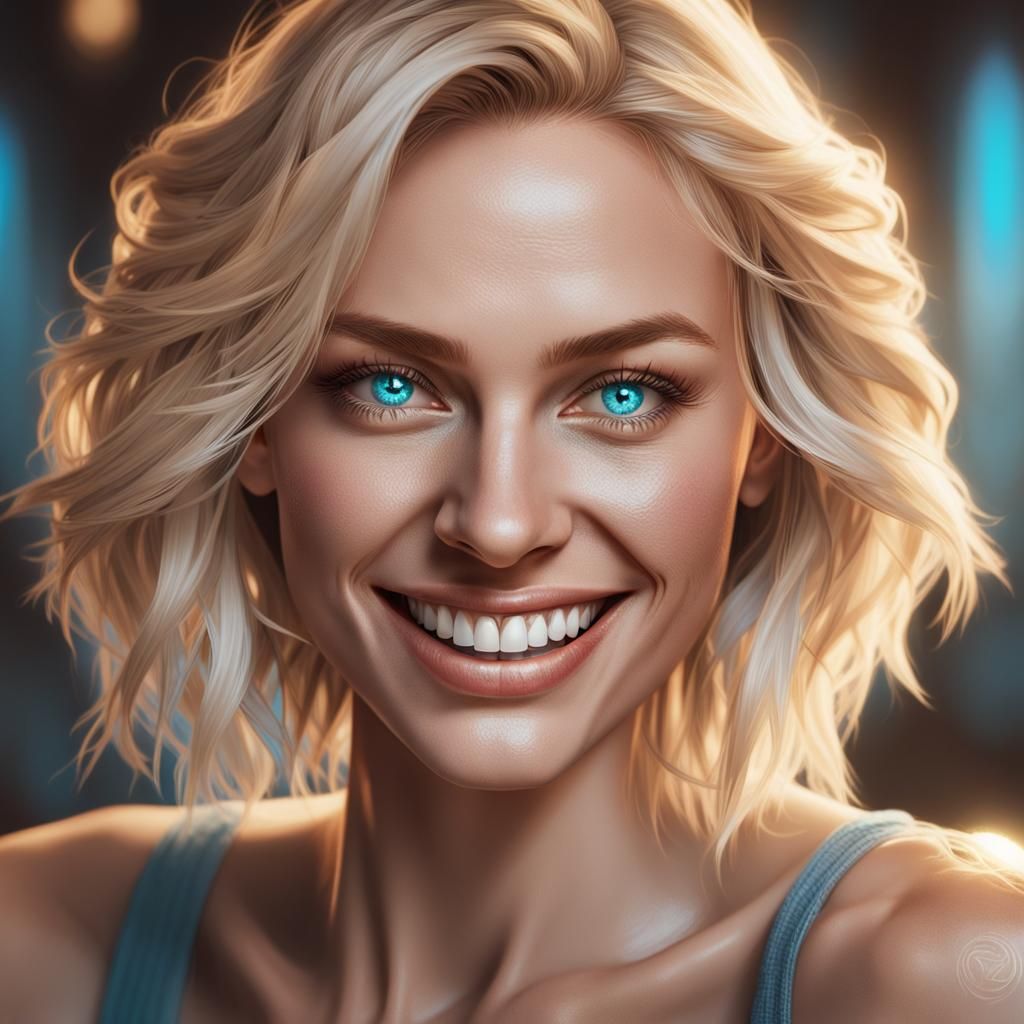 Photorealistic Portrait of a Smiling Blonde Woman