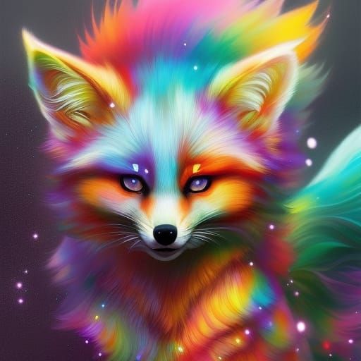 Rainbow Fox in Cute Chibi Style
