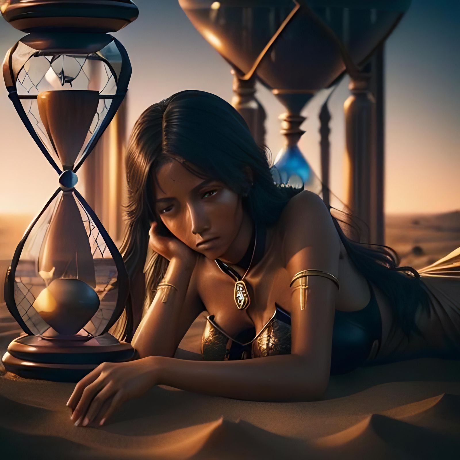 Girl Trapped in Hourglass: Photorealistic 8k Image
