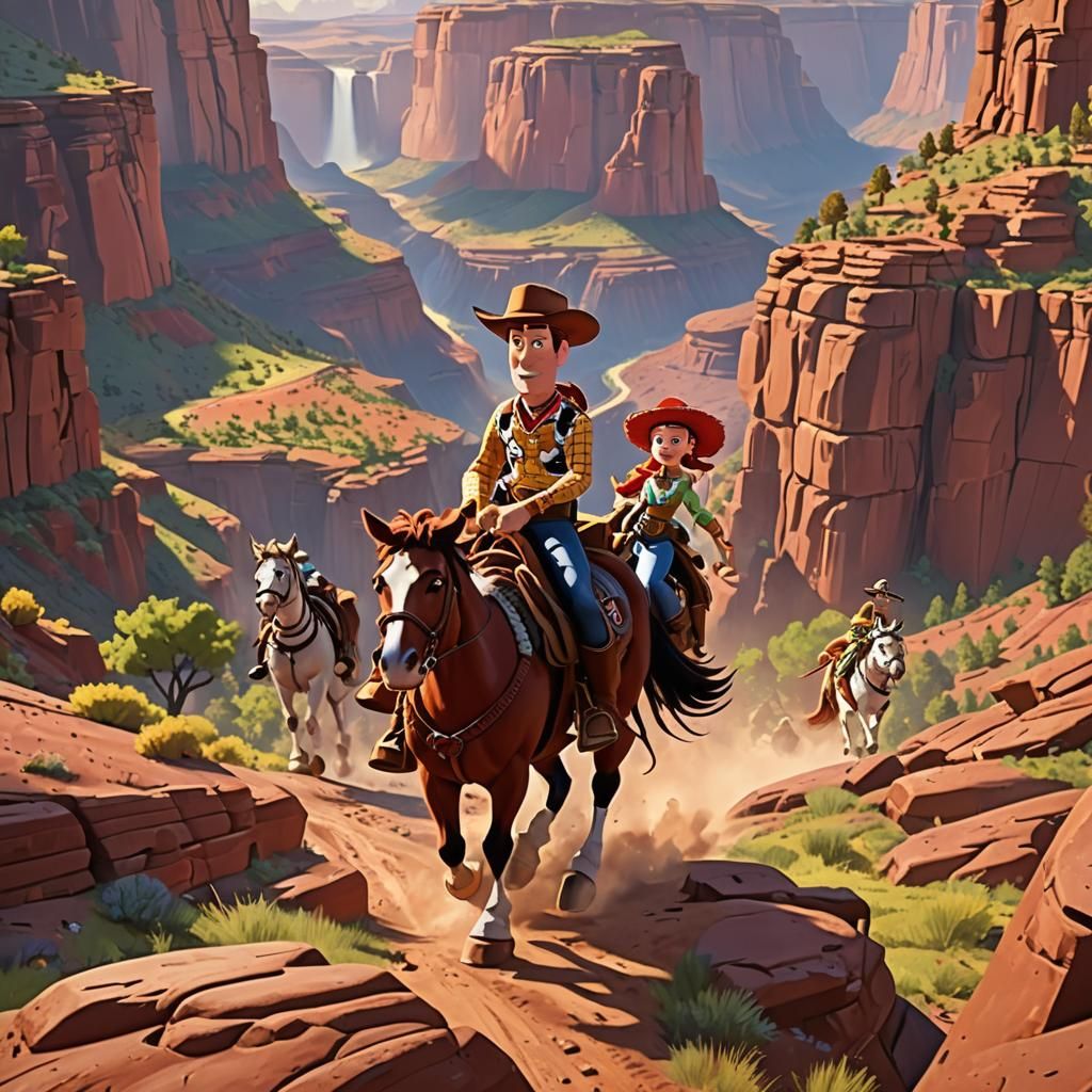 Woody, Buzz, and Jessie Ride into the Sunset