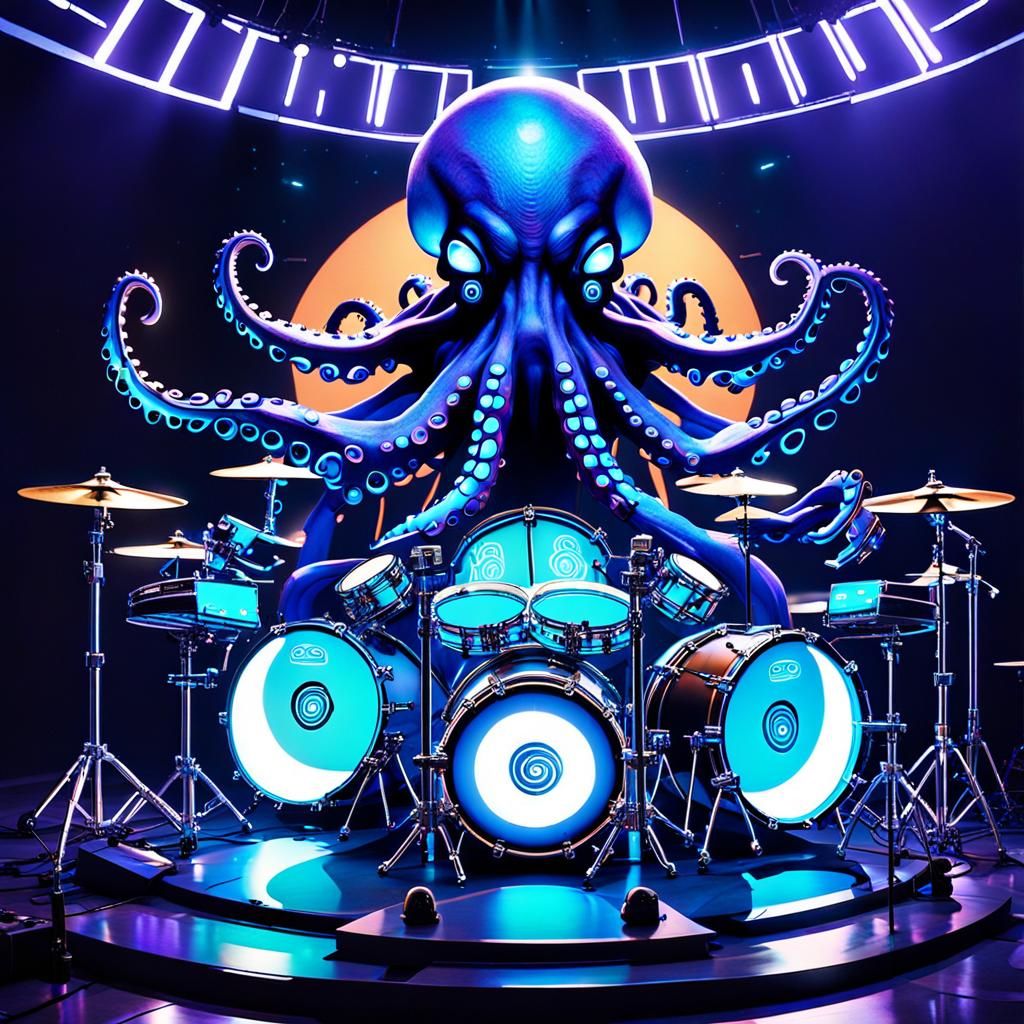 Blue Octopus Drummer Plays Futuristic Kit