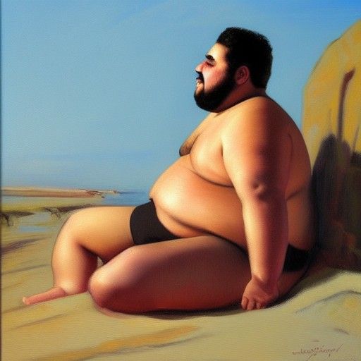 Happy Arab Man in Briefs, Oil Painting