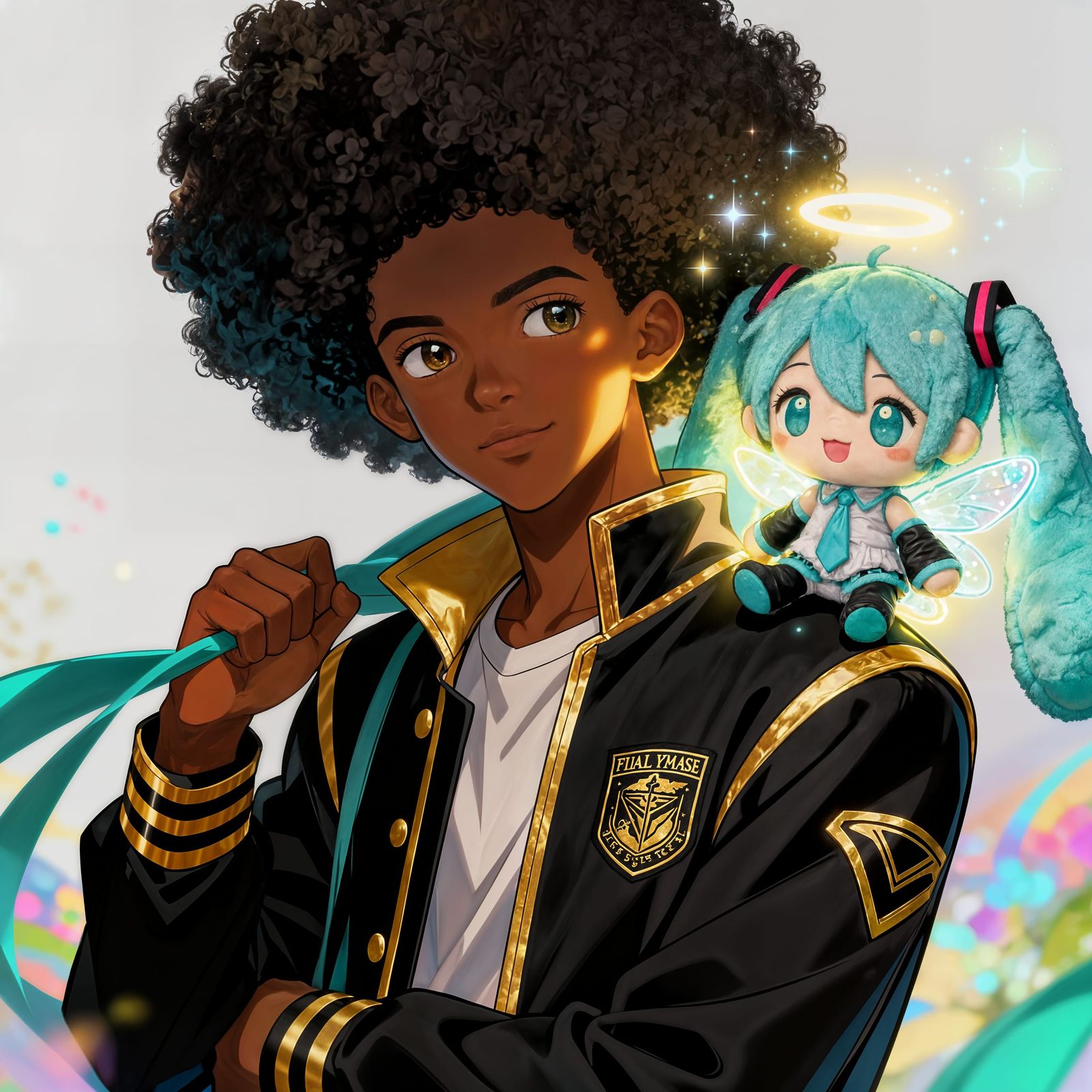 College Student with Miku Plushie in Final Fantasy Attire