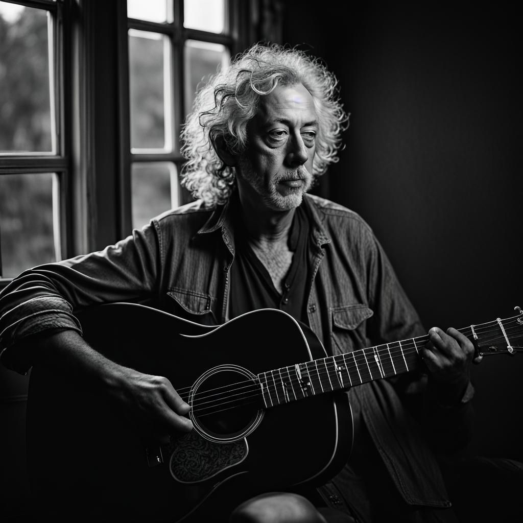 Arlo Guthrie Portrait in Silver Greyscale