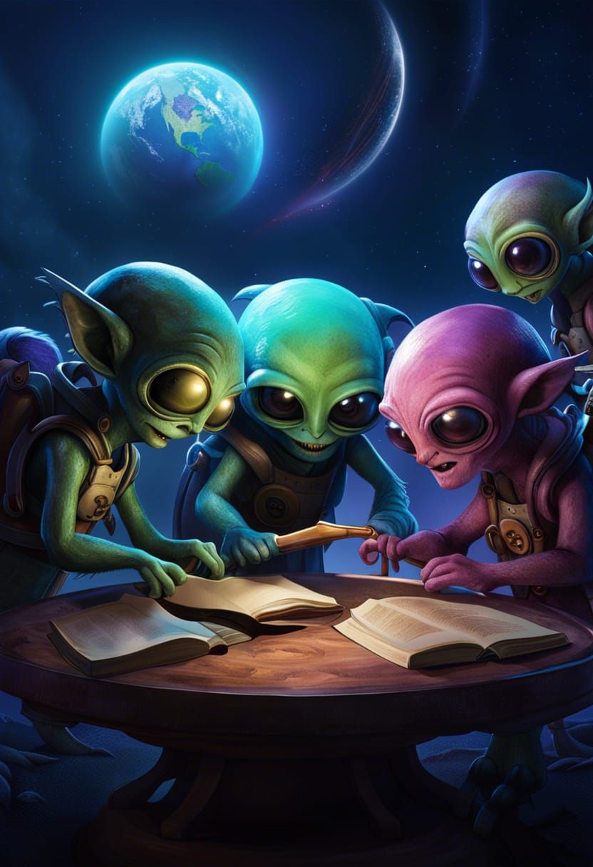 Cute Aliens Plan Invasion of Earth: Dark Fantasy Art