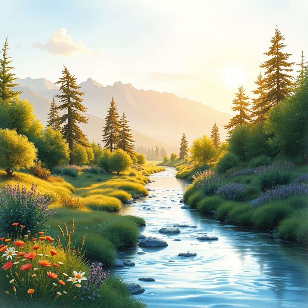 Peaceful River Landscape at Golden Hour