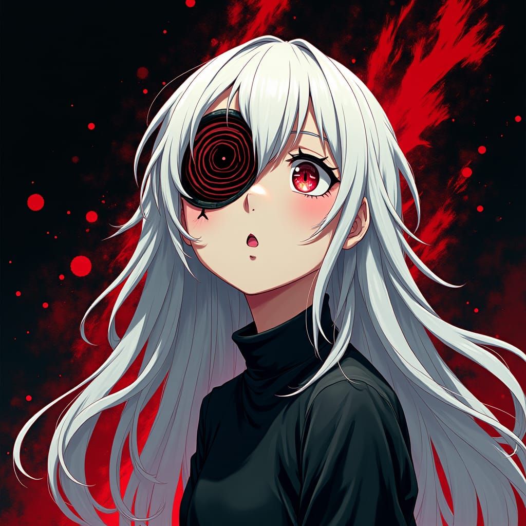 Anime Portrait with White Hair in Studio Trigger Style