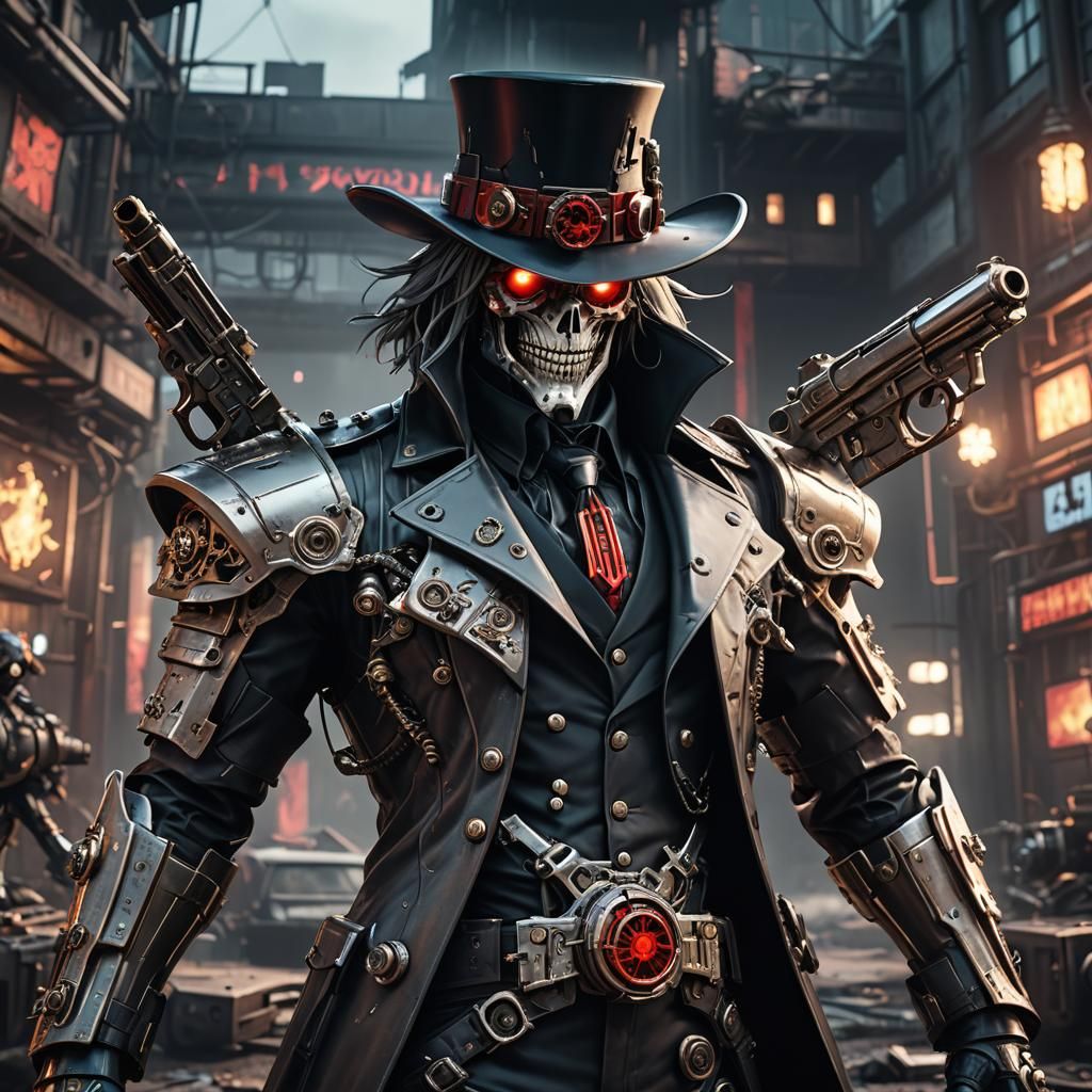 Cyberpunk Mechanical Alucard with Pistols and Top Hat