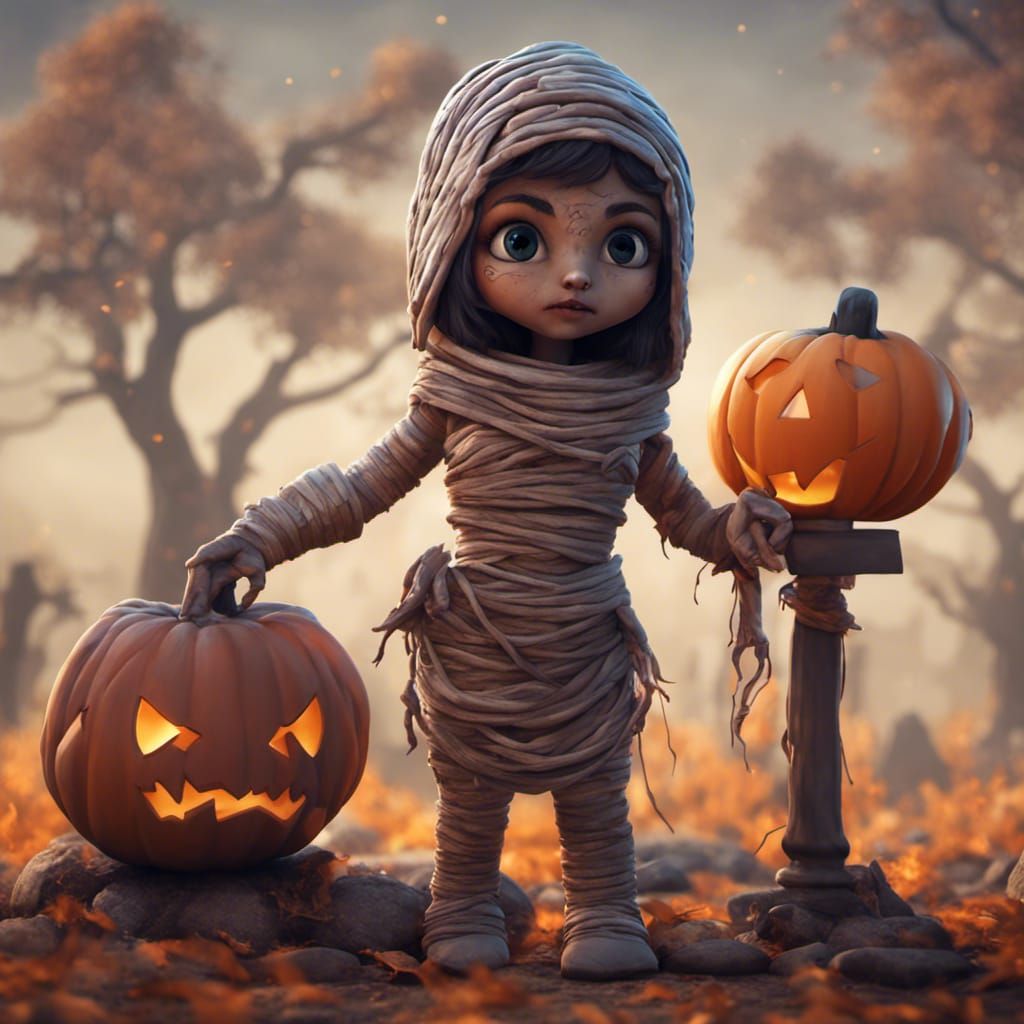 Cute Halloween Mummy in Detailed Matte Painting