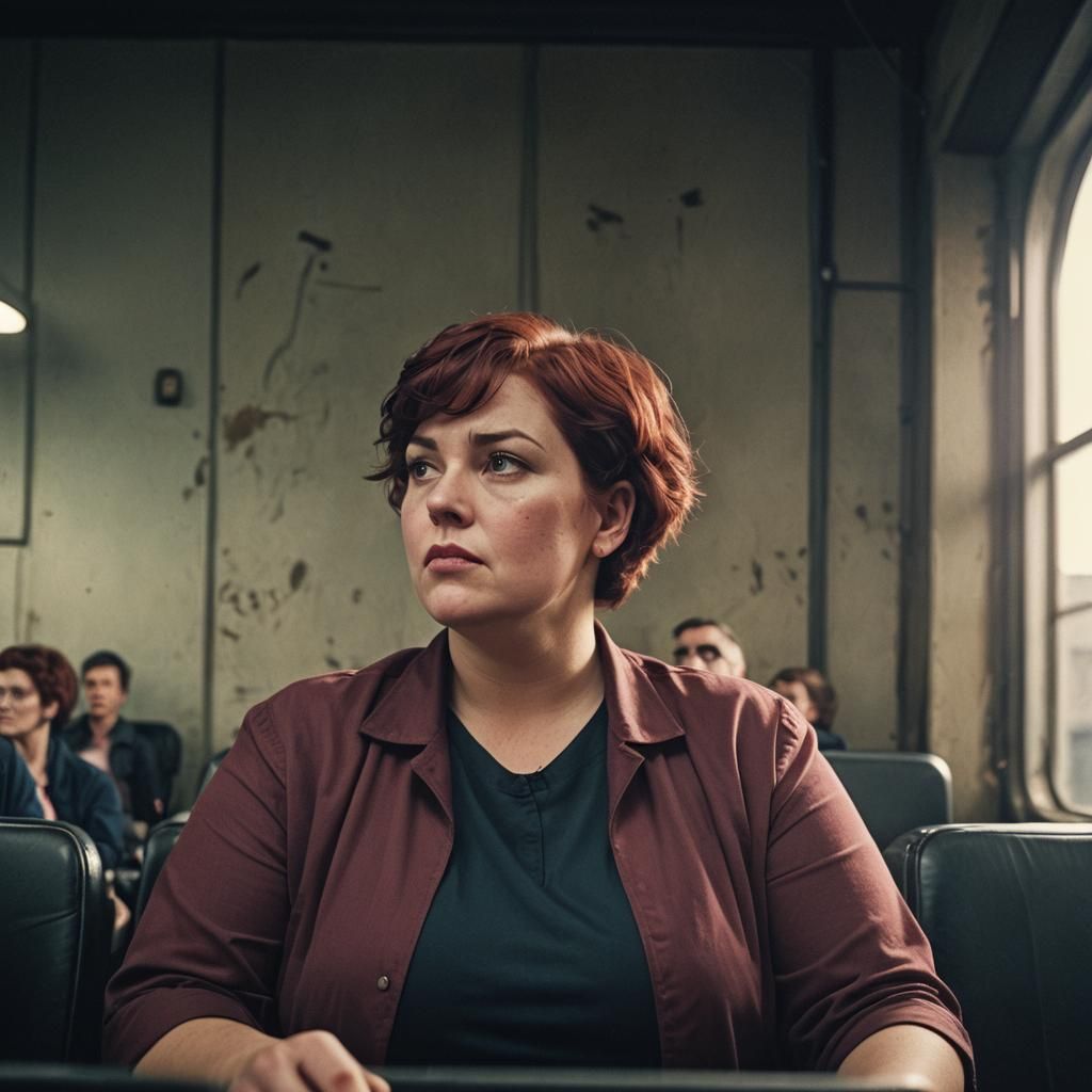 Cinematic Film Still of a Burgundy-Haired Woman