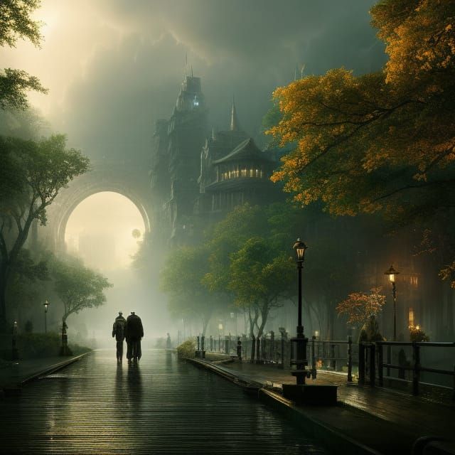 Photorealistic Summer Night Walk: Detailed Digital Painting