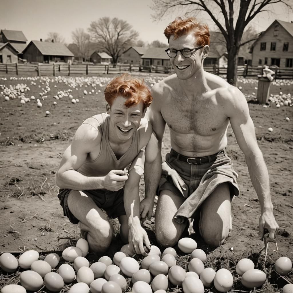 Retro 1950s Farmer with Easter Eggs