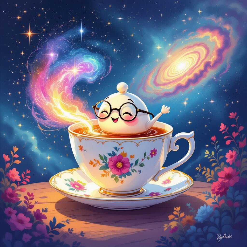 Anthropomorphic Teacup Microbe Stirring Cosmic Dust