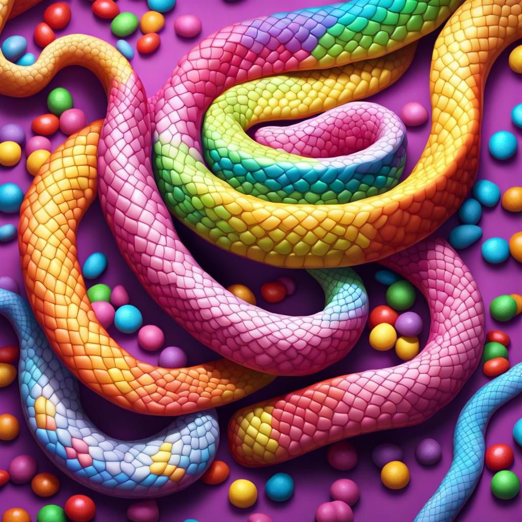 Rainbow Snake in Candy Land: Digital Illustration