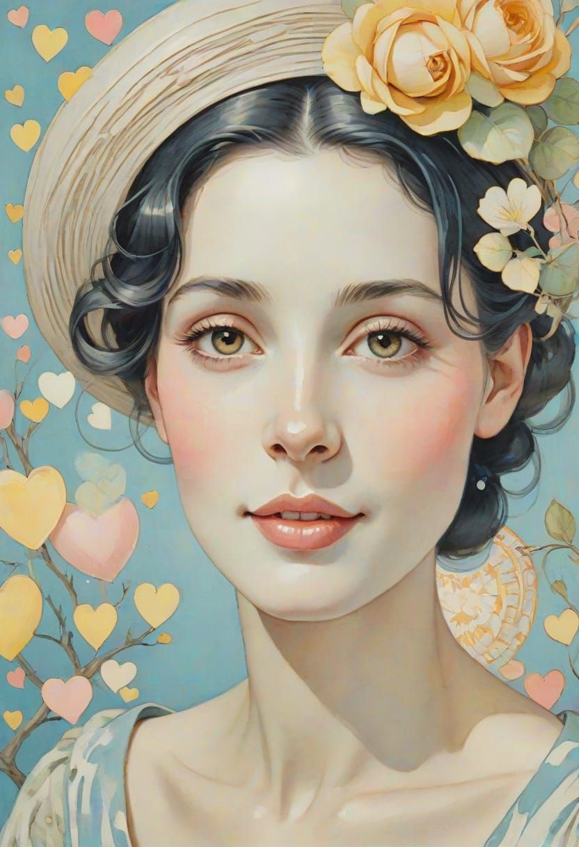 Woman in a Whimsical Heart-Themed Wonderland