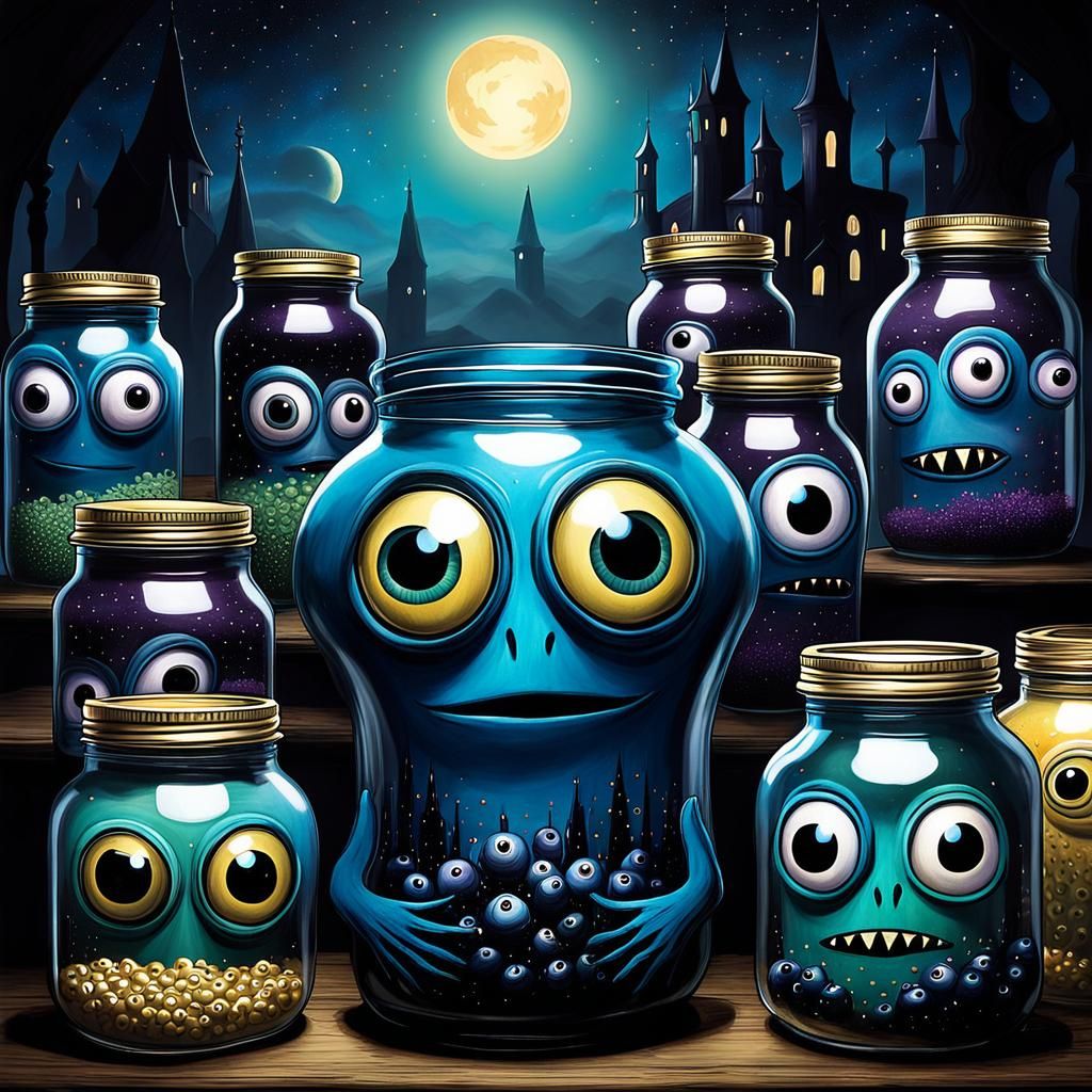 Gothic Creature Holding Jars of Dreams: Photogram Art