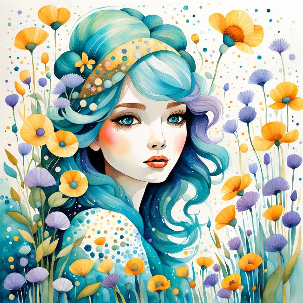 Watercolor Portrait with Cool Spring Palette