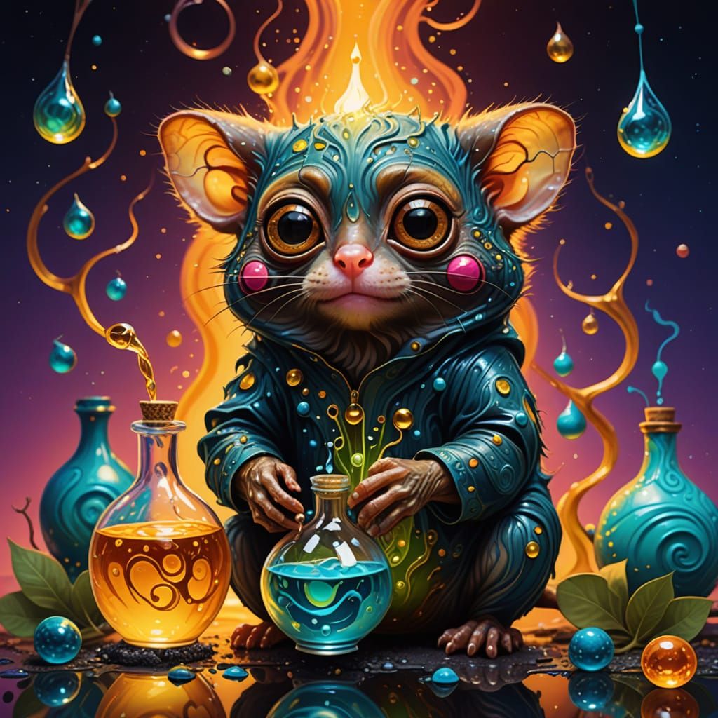 Surreal Tarsier Holds Salvador Dali-Style Magical Potion