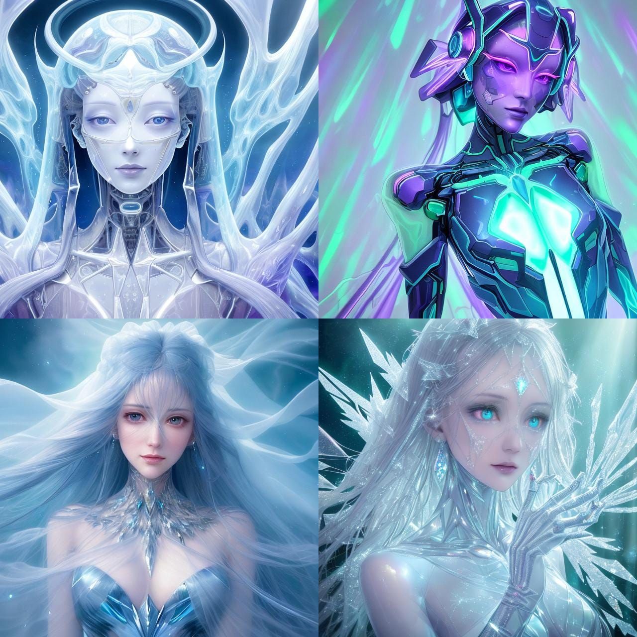 Robot Girl with Veil in Gouache Impressionism Style