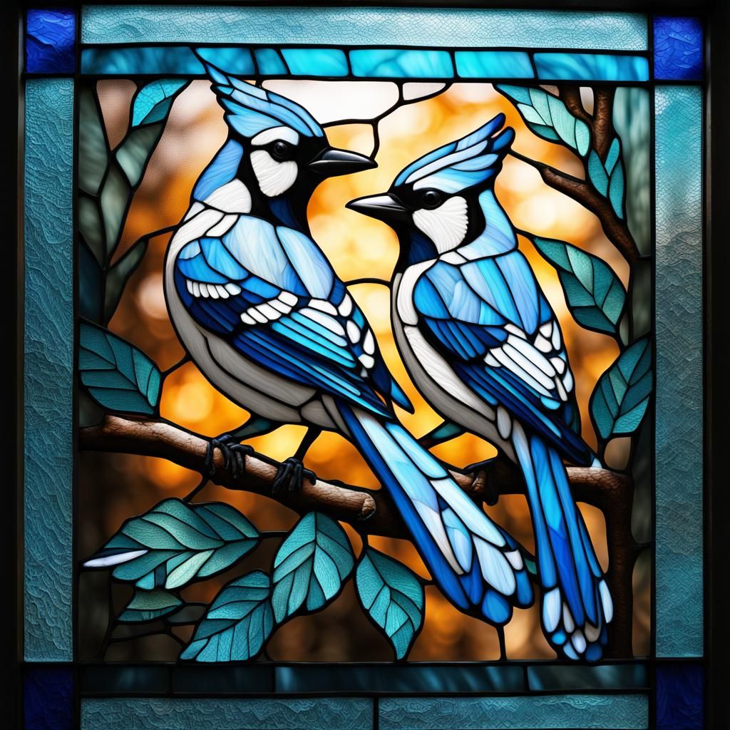 Blue Jay Stained Glass Mosaic in Turquoise