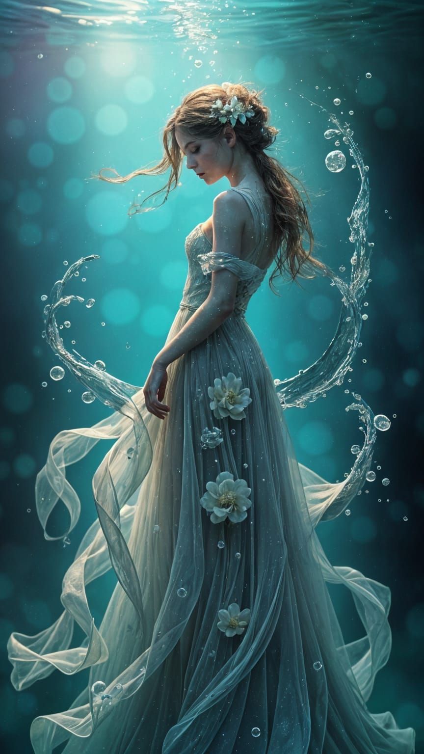 Girl in Whirling Water Flowers