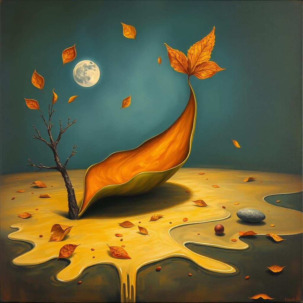 Surreal Autumn Grief: A Dali-esque Oil Painting