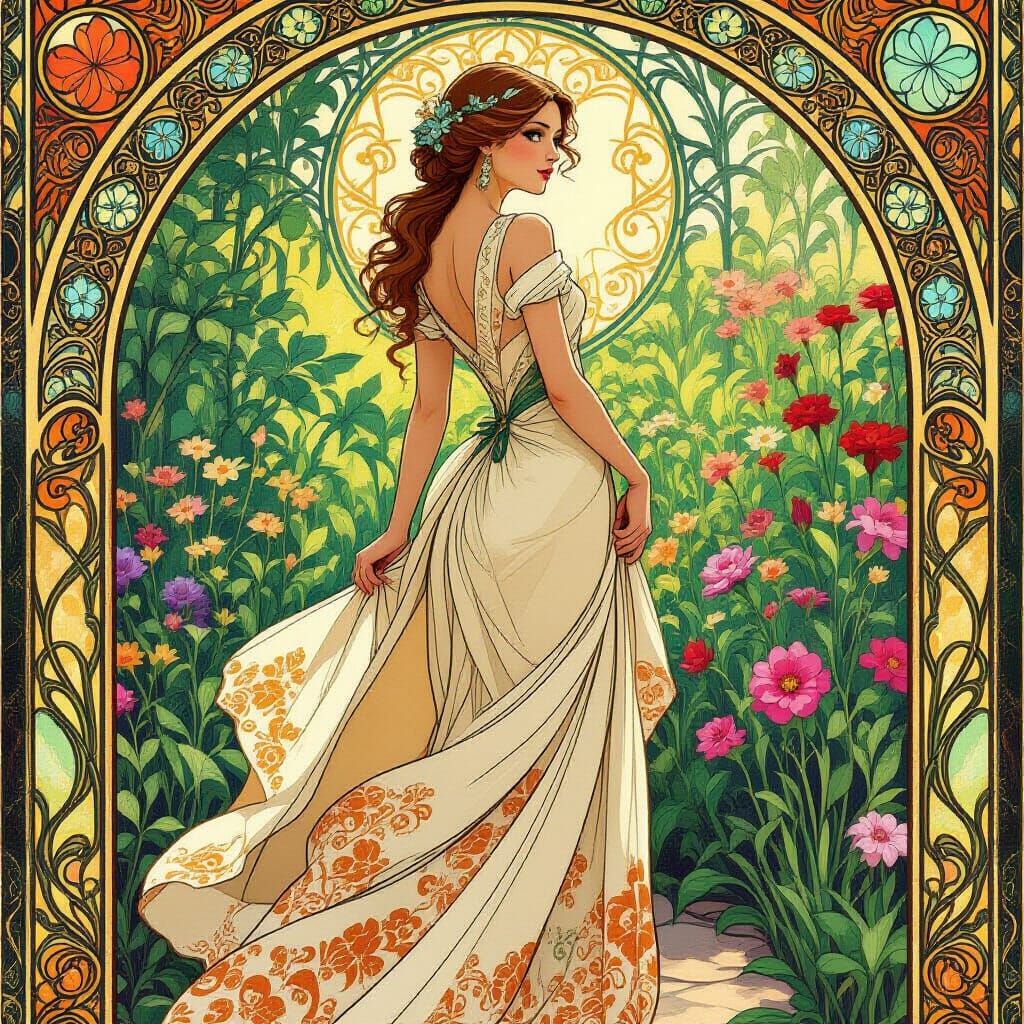 Jodie in Garden, Art Nouveau Style