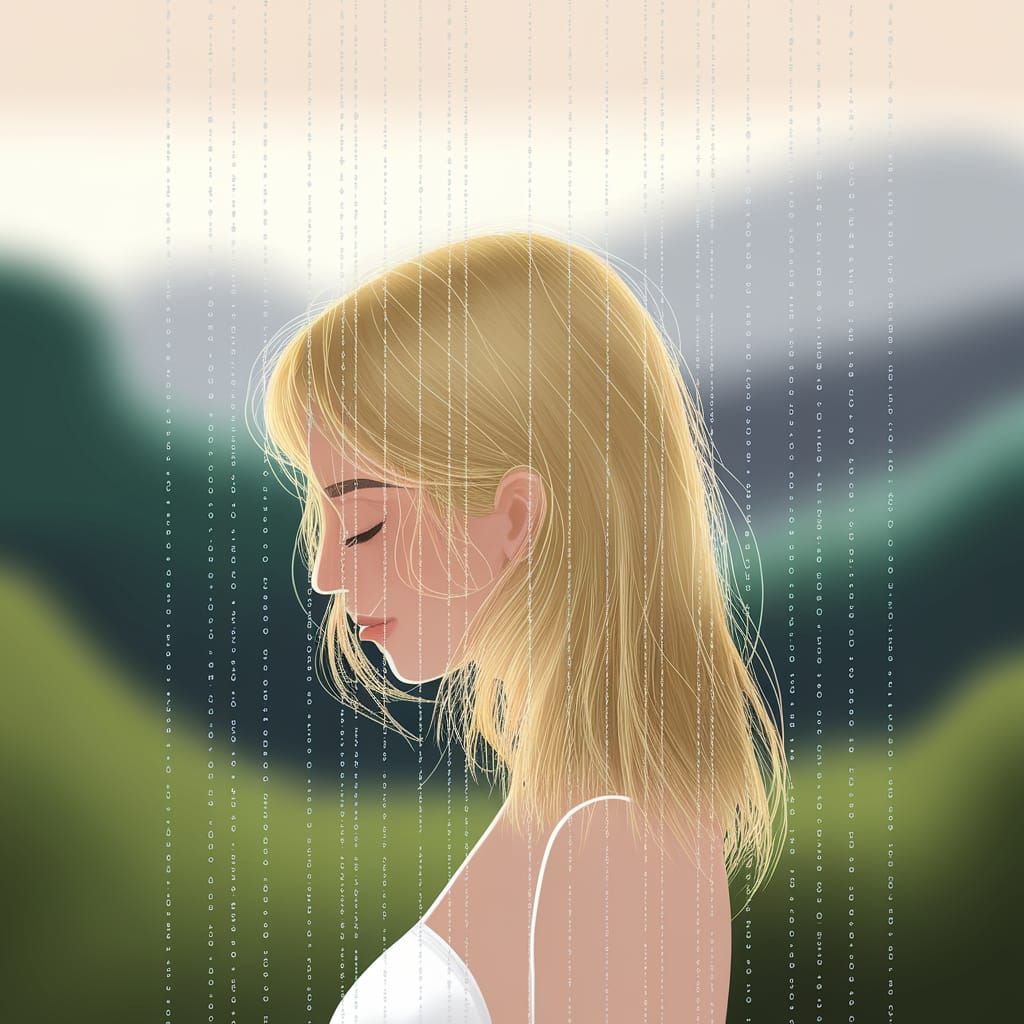 Golden Raindrops Fall on a Blonde Woman's Hair