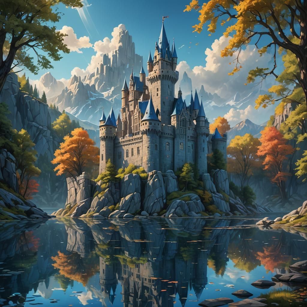 Granite Castle Reflecting in Glass Lake