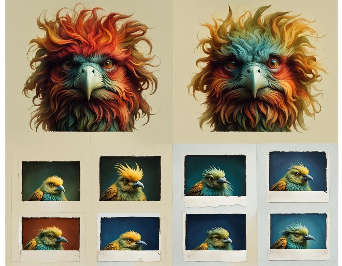 Adolescent Bird Monster Posing for Polaroid Photo