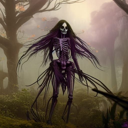 Skeleton Witch Overgrown in Lianas: Fantasy Art