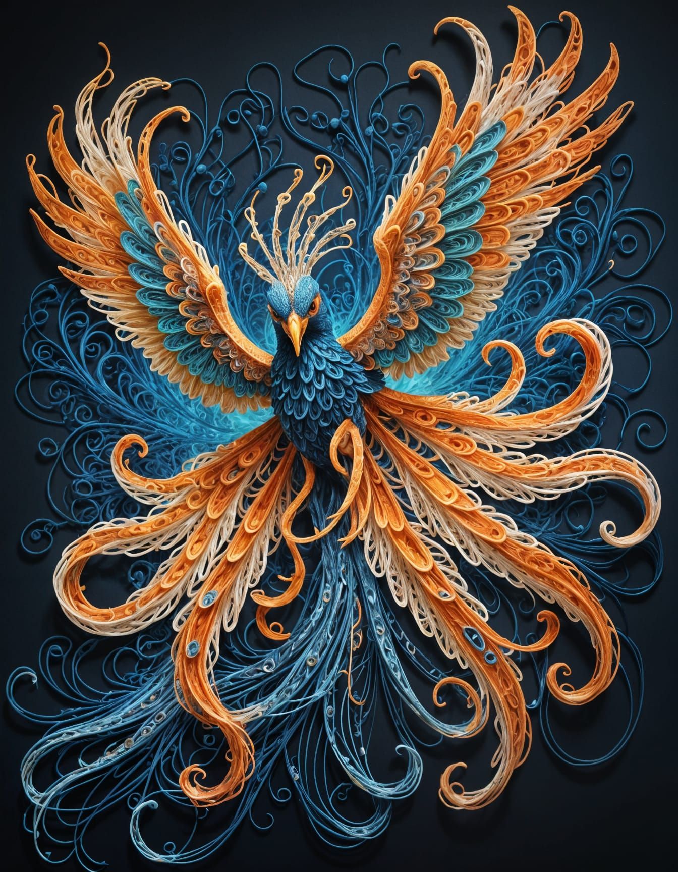 Phoenix-Squid Bird with String Tentacles in Fractal Design